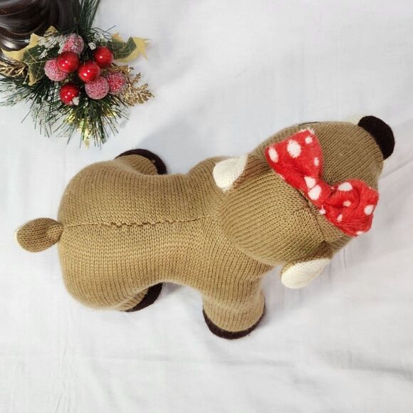 Dan Dee Clarice Reindeer Christmas Plush 11" Knit Stuffed Animal Red White Bow - Picture 4 of 9